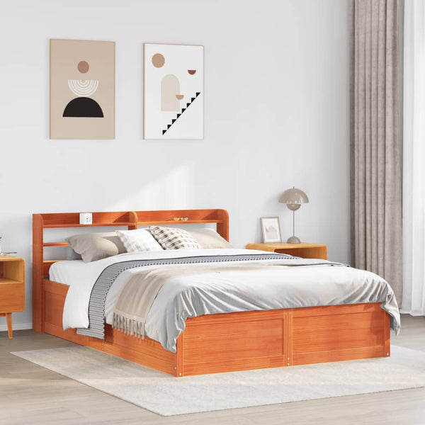 Sängynrunko päädyllä vahanruskea 135x190 cm täysi mänty