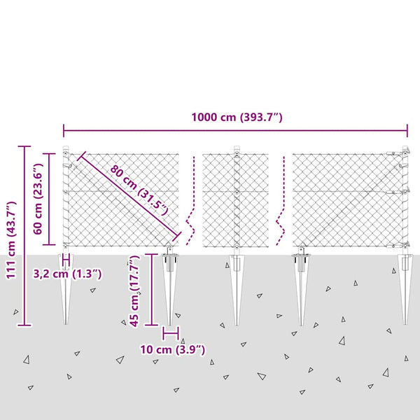 Piikkikettuaidalla varustettu aita 10 x 0,6 m Galvanoitu teräs