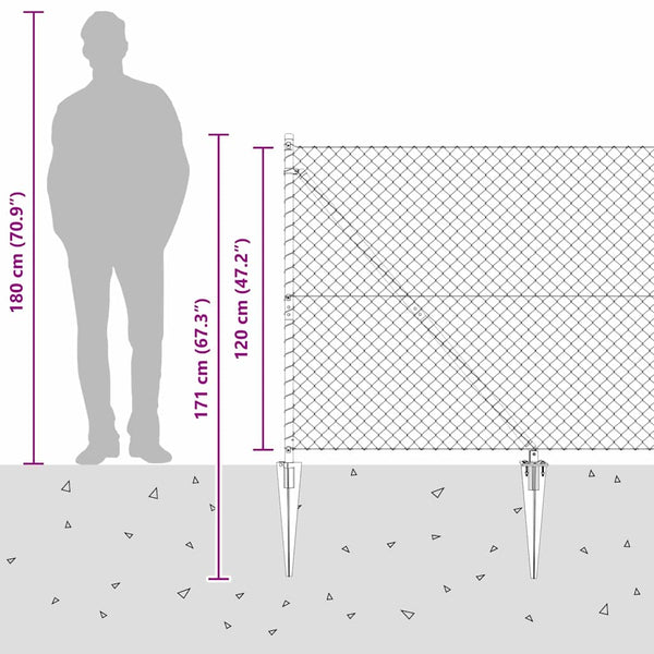 Piikkikettuaidalla varustettu aita 10 x 1,2 m Galvanoitu teräs