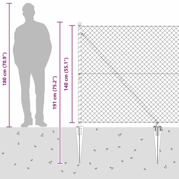 Piikkikettuaidalla varustettu aita 10 x 1,4 m Galvanoitu teräs