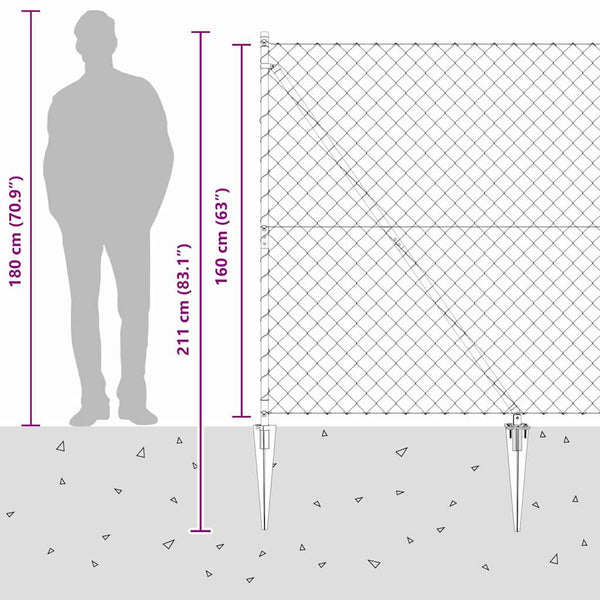 Piikkikettuaidalla varustettu aita 10 x 1,6 m Galvanoitu teräs