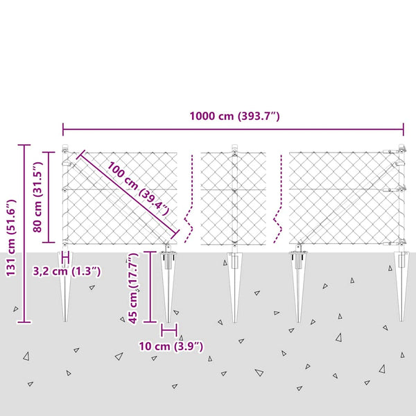 Piikkikettuaidalla varustettu aita 10 x 0,8 m Galvanoitu teräs