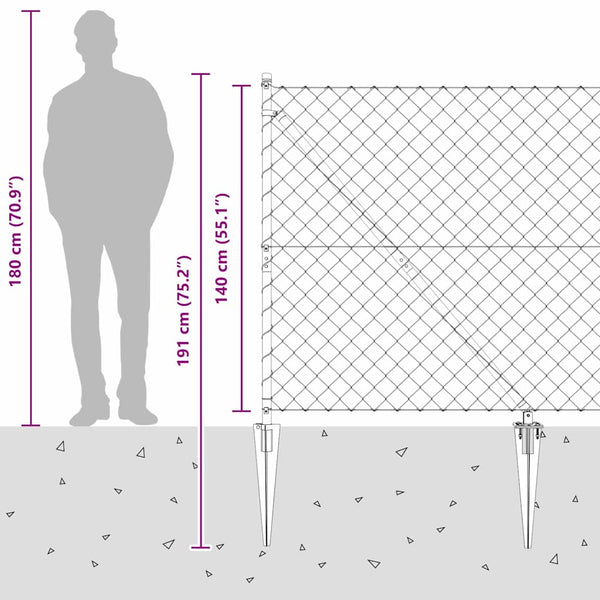 Piikkikettuaidalla varustettu aita 10 x 1,4 m Galvanoitu teräs
