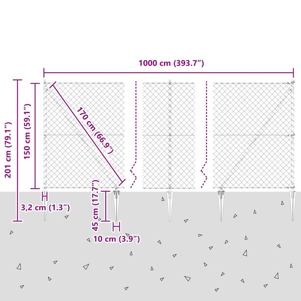 Piikkikettuaidalla varustettu aita 10 x 1,5 m Galvanoitu teräs