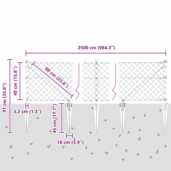 Piikkikettuaidalla varustettu aita 25 x 0,4 m Galvanoitu teräs