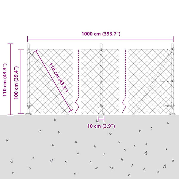Ketjuaidalla betoni perusteella 10 x 1 m PVC-pinnoitettu teräs