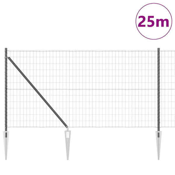 Euroaita Piikeillä 25 x 1 m PVC-pinnoitettu teräs Harmaa Verkko
