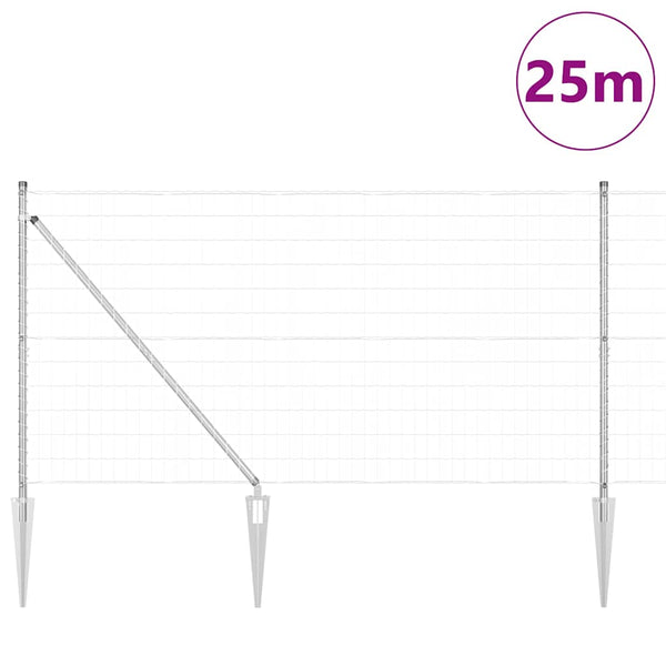 Euroaita Piikeillä 25 x 1,2 m Galvanoitu teräs Hopea Verkko