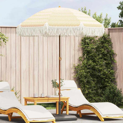 Keltainen ja valkoinen aurinkovarjo Rusta Ø 160x195cm (teräs)