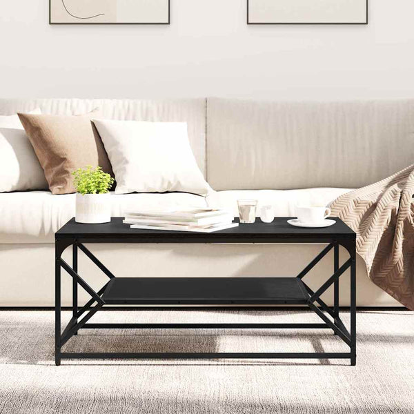 Sohvapöytä Musta tammi. 90 x 50 x 40 cm Kehitetty puu ja teräs