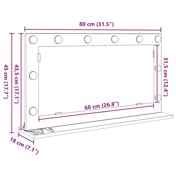 Meikkipöydän peili Valkoinen 80 x 45 x 18 cm Suorakaide