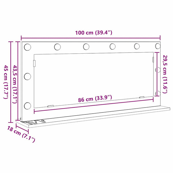 Meikkipöydän peili Vanha puu 100 x 45 x 18 cm Suorakaide