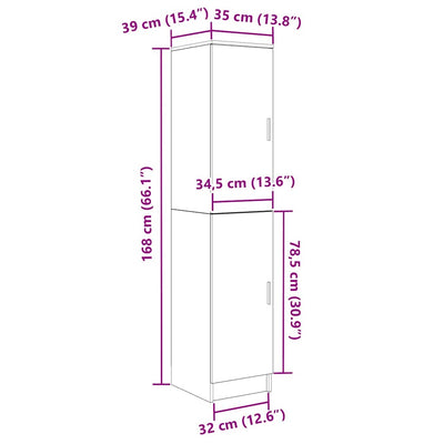 Betoninharmaa korkeakaappi Firica 35x39x168cm (puinen)