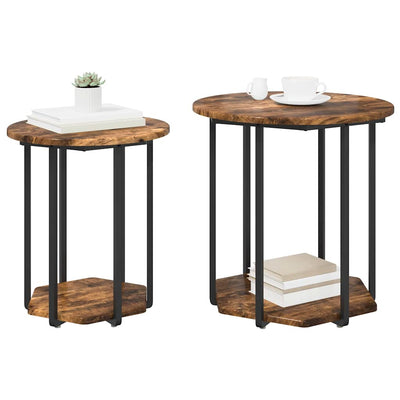 Musta sivupöytäsetti hyllyllä Filonel (2 pcs savustettu tammi)