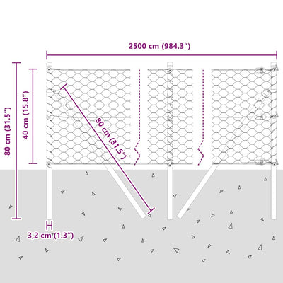Aita paalujen kanssa Harmaa 0,4 x 25 m