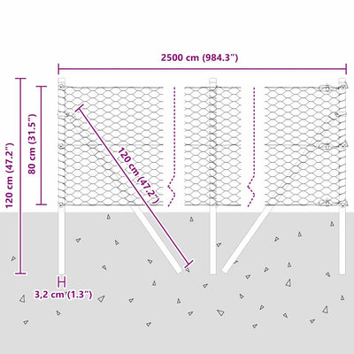 Aita paalujen kanssa Harmaa 0.8 x 25 m