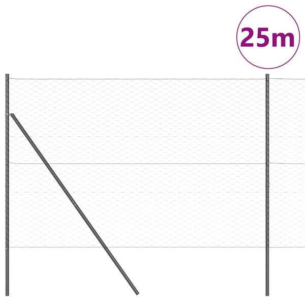 Kuusikulmainen aidan maapohjauskappale 25 x 1,5 m Harmaa Verkko
