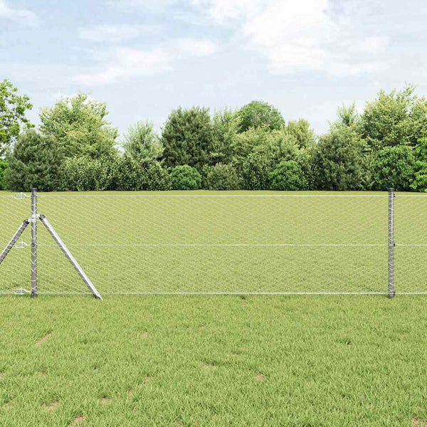 Kuusikulmainen aidan maapohjauskappale 10 x 0,6 m Hopea Verkko