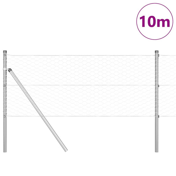 Kuusikulmainen aidan maapohjauskappale 10 x 0,6 m Hopea Verkko