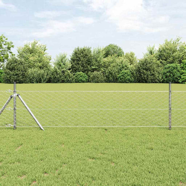 Kuusikulmainen aidan maapohjauskappale 25 x 0,5 m Hopea Verkko