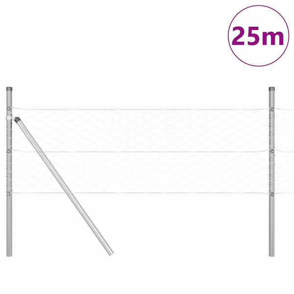 Kuusikulmainen aidan maapohjauskappale 25 x 0,5 m Hopea Verkko