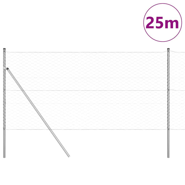 Kuusikulmainen aidan maapohjauskappale 25 x 1 m Hopea Verkko