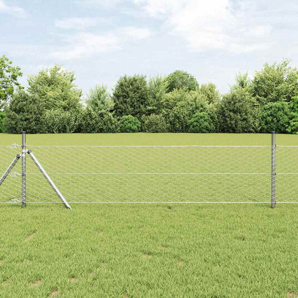 Kuusikulmainen aidan maapohjauskappale 100 x 0,5 m Hopea Verkko