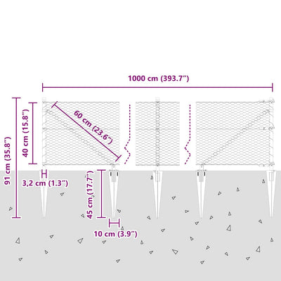 Aita paalujen kanssa Vihreä 0,4 x 10 m