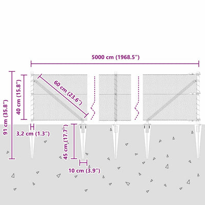 Aita paalujen kanssa Harmaa 0.4 x 50 m
