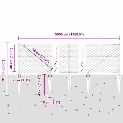 Aita paalujen kanssa Harmaa 0.4 x 50 m