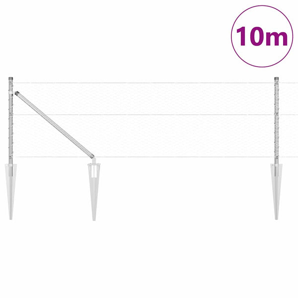 Kuusikulmainen aita pylväällä 10 x 0,6 m Galvanoitu teräs Hopea