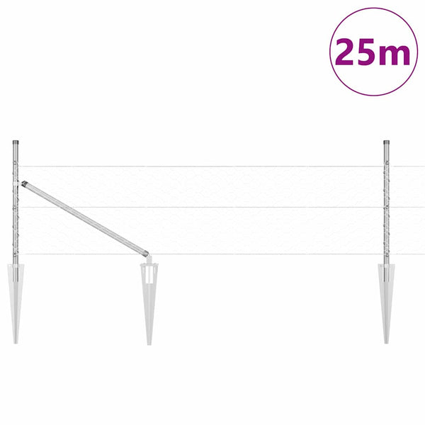 Kuusikulmainen aita pylväällä 25 x 0,5 m Galvanoitu teräs Hopea