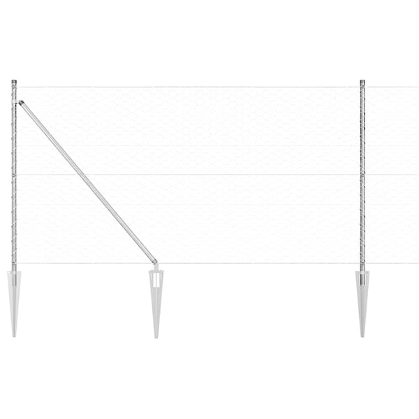 Kuusikulmainen aita pylväällä 25 x 1 m Galvanoitu teräs Hopea