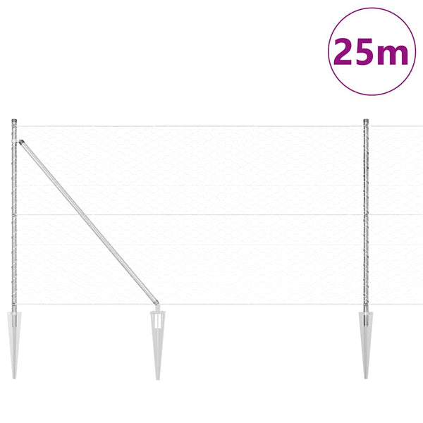 Kuusikulmainen aita pylväällä 25 x 1 m Galvanoitu teräs Hopea