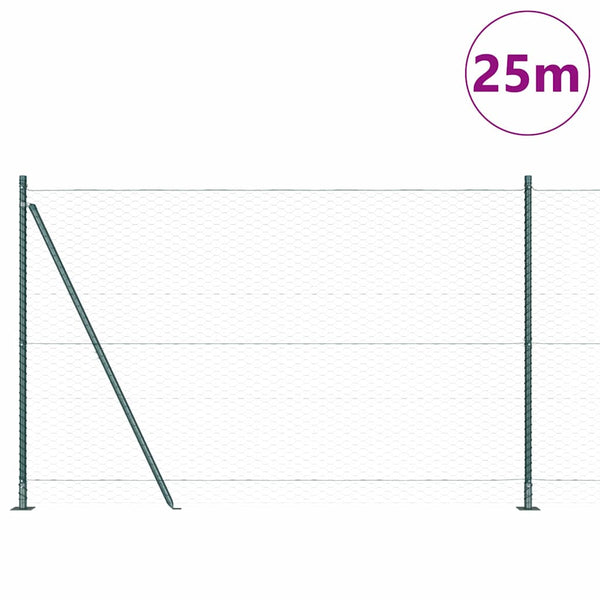 Kuusikulmainen aita betoni perustuksella 25 x 1,5 m Vihreä