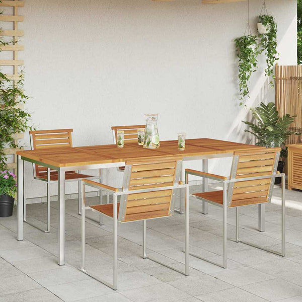 Ruokapöytä 200x90x75 cm Kiinteä akasiapuu ja ruostumaton teräs