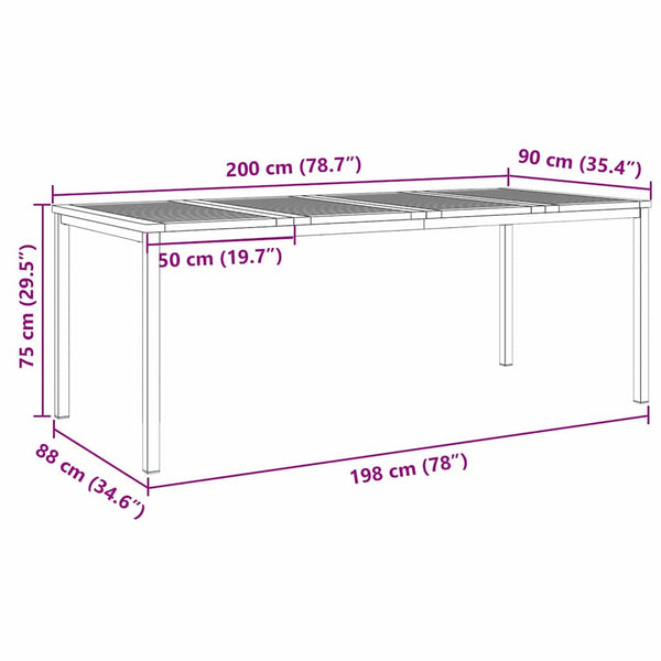 Ruokapöytä 200x90x75 cm Kiinteä akasiapuu ja ruostumaton teräs