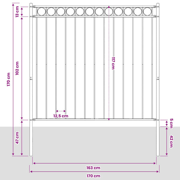 Aitaelementti ASSEN 170 x 170 cm Teräs Harmaa