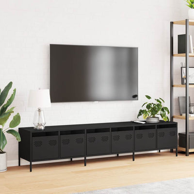 TV-taso musta 202x39x43,5 cm kylmävalssattu teräs