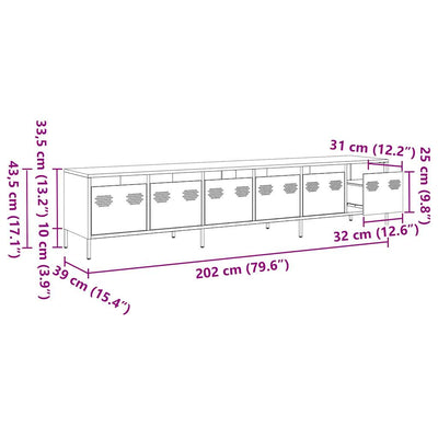 Antrasiitti tv kaappi Edison 202x39x43,5cm (kylmävalssattu teräs)