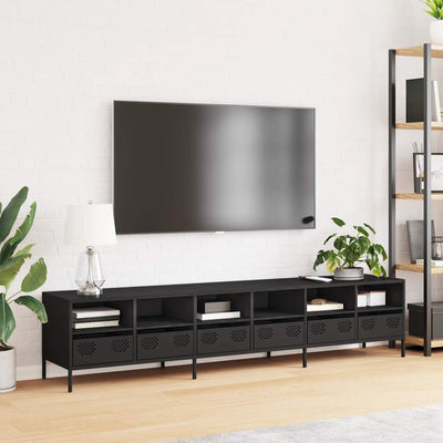 TV-taso musta 202x39x43,5 cm kylmävalssattu teräs