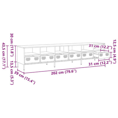 Antrasiitti tv kaappi Shira 202x39x43,5cm (kylmävalssattu teräs)