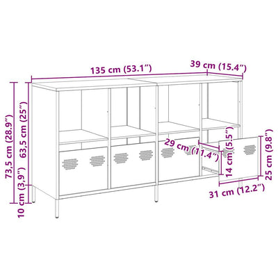 Oliivinvihreä senkki Madalyn 135x39x73,5cm (kylmävalssattu teräs)