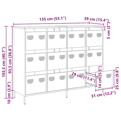 Oliivinvihreä senkki Clim 135x39x103,5cm (kylmävalssattu teräs)