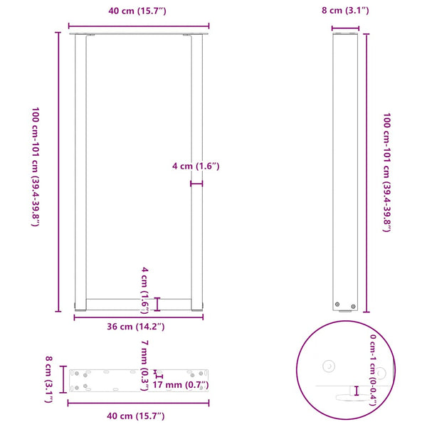 Baaripöydän jalat U-muotoiset 2 kpl valkoinen 40x(100-101) cm teräs