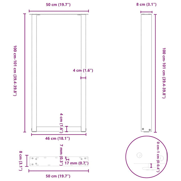 Baaripöydän jalat U-muotoiset 2 kpl musta 50x(100-101) cm teräs
