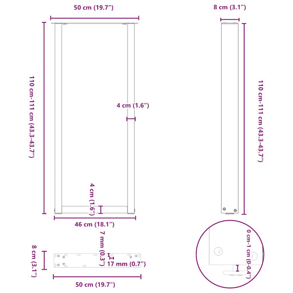 Baaripöydän jalat U-muotoiset 2 kpl antrasiitti 50x(110-111) cm teräs