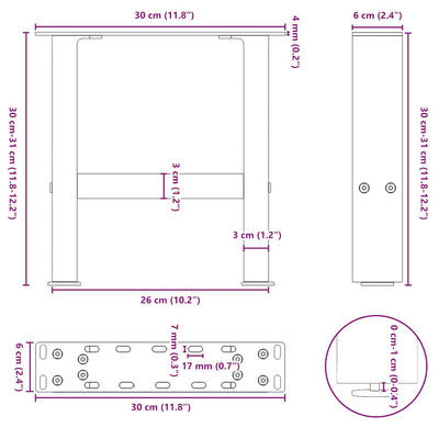 Sohvapöydän jalat valkoinen 2 kpl 30x(30-31) cm teräs