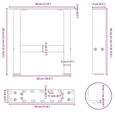 sohvapöydän jalat antrasiitti 2 kpl 30x(30-31) cm teräs