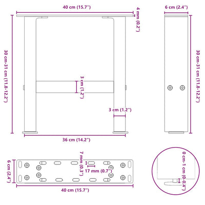 Sohvapöydän jalat antrasiitti 2 kpl 40x(30-31) cm teräs